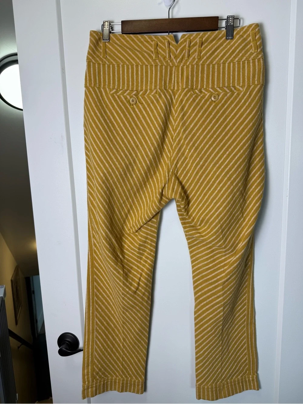 Free People Rumors Textured Harem Pants Mustard Yellow‎ White Striped 8